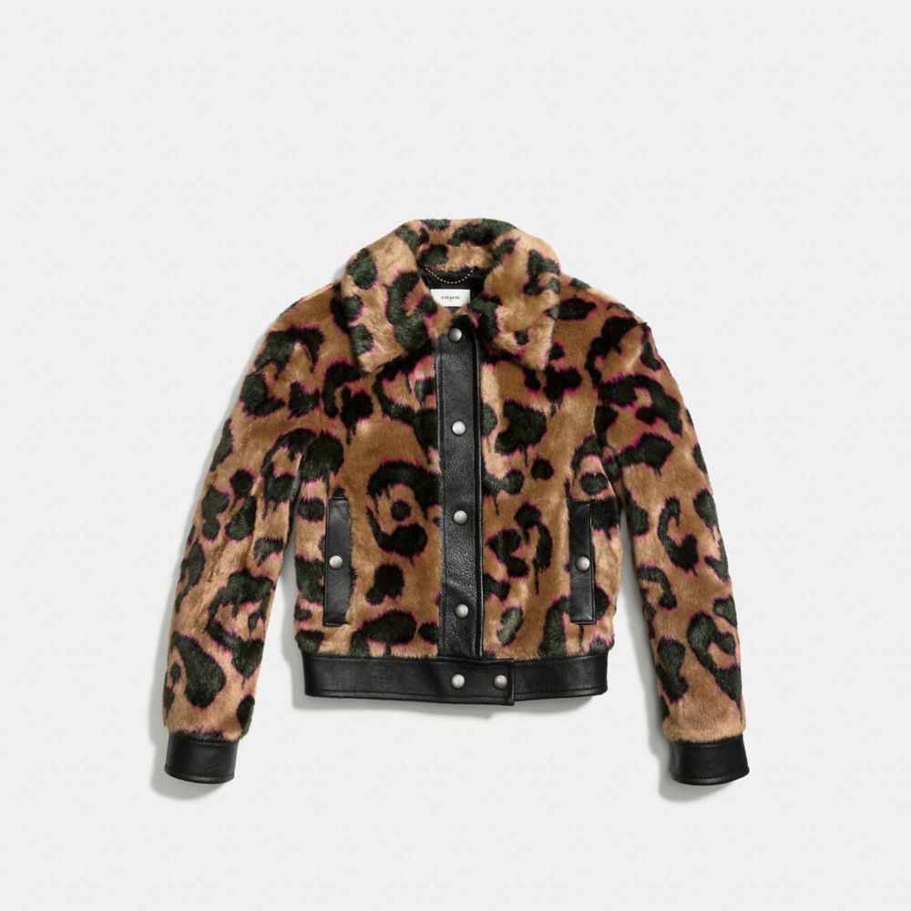 Camo Print Faux Fur Jacket