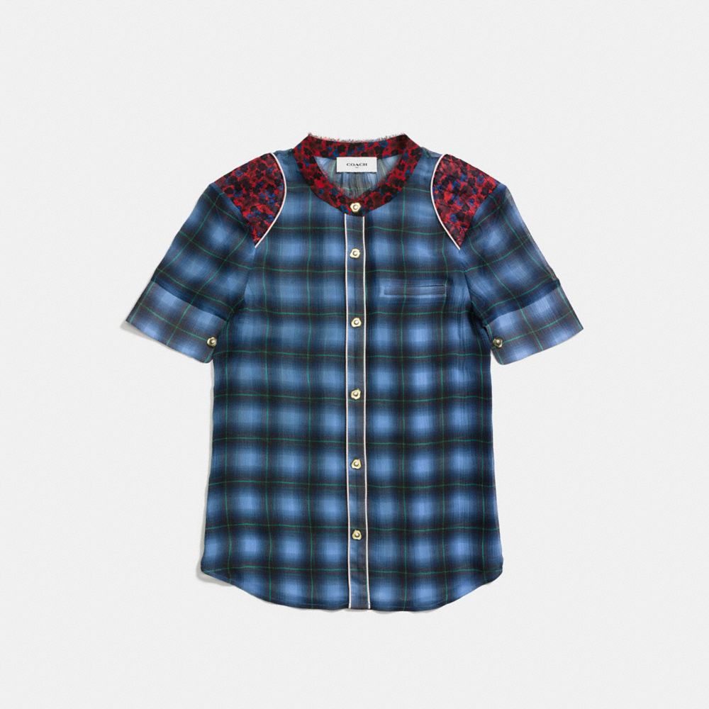 Plaid Piped Blouse