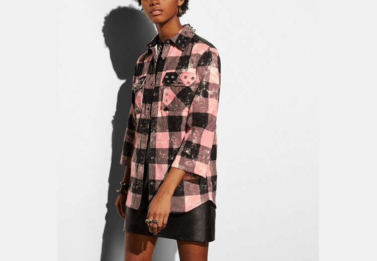 COACH®,STUD PLAID SHIRT,wool,PINK,Front View