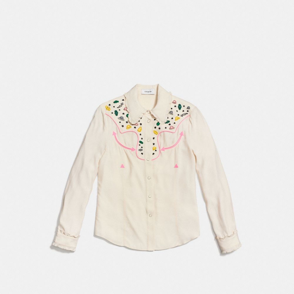 COACH®,WESTERN SHIRT WITH EMBELLISHMENT,Silk,Natural,Scale View