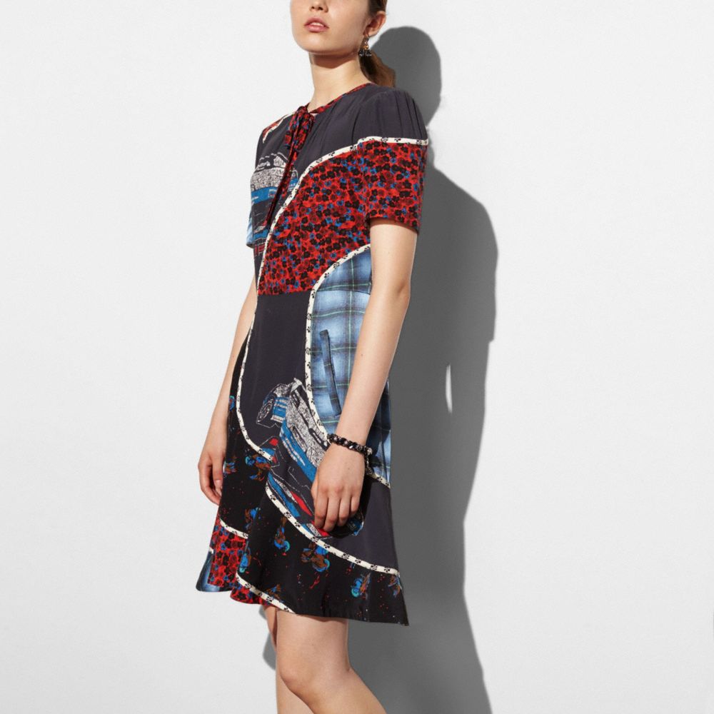 Car Print Circular Patchwork Dress