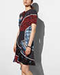 COACH®,CAR PRINT CIRCULAR PATCHWORK DRESS,Silk,Multicolor,Front View