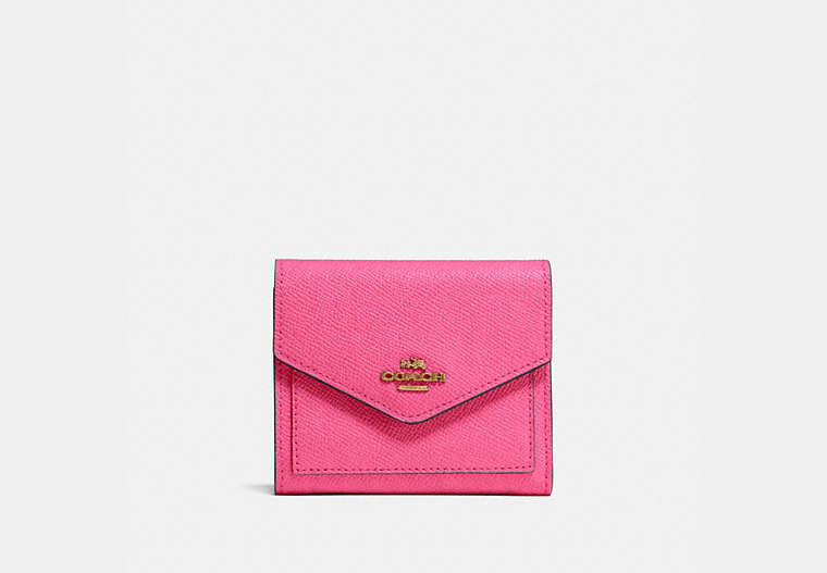 COACH®,SMALL WALLET,Leather,Brass/Confetti Pink,Front View