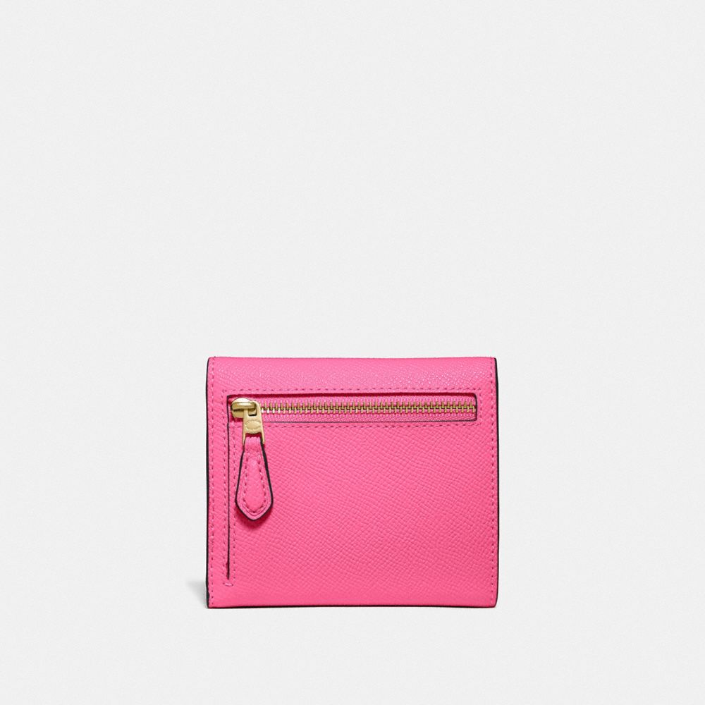 COACH®,SMALL WALLET,Leather,Brass/Confetti Pink,Back View