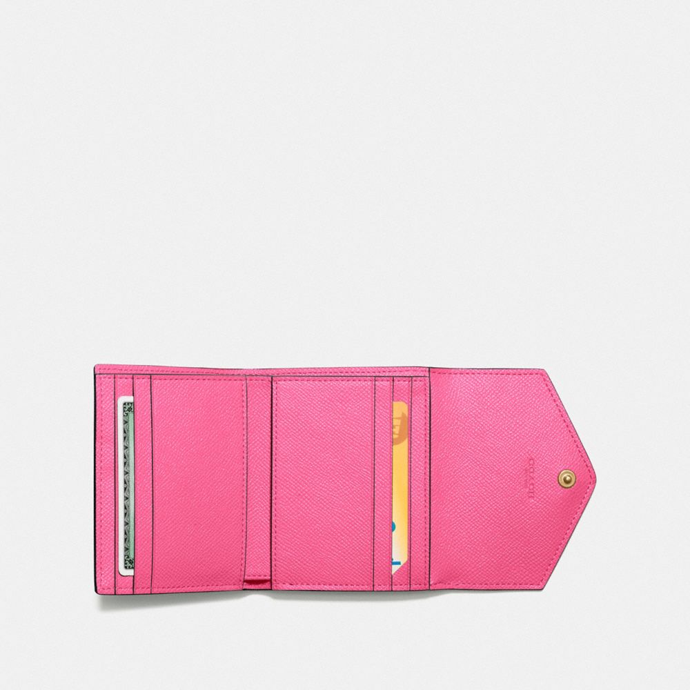 COACH®,SMALL WALLET,Leather,Brass/Confetti Pink,Inside View,Top View