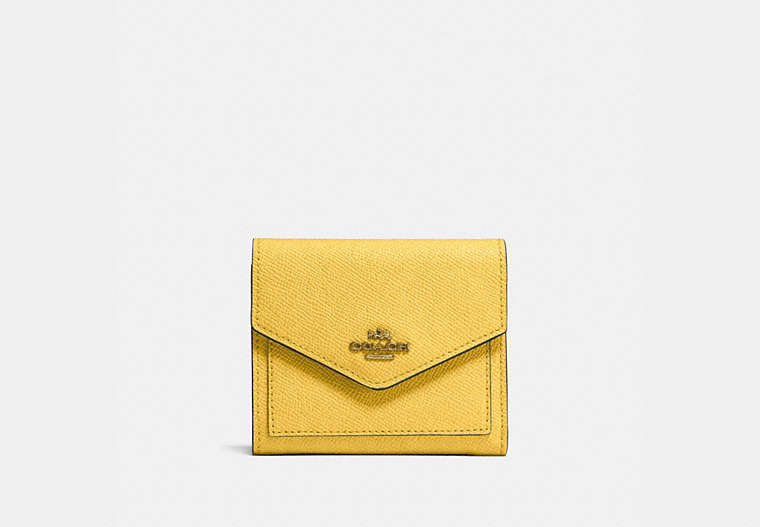 COACH®,SMALL WALLET,Leather,Brass/Sunlight,Front View