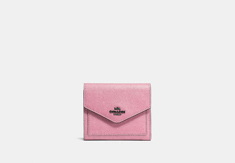 COACH®,SMALL WALLET,Leather,Dark Gunmetal/Dusty Rose,Front View