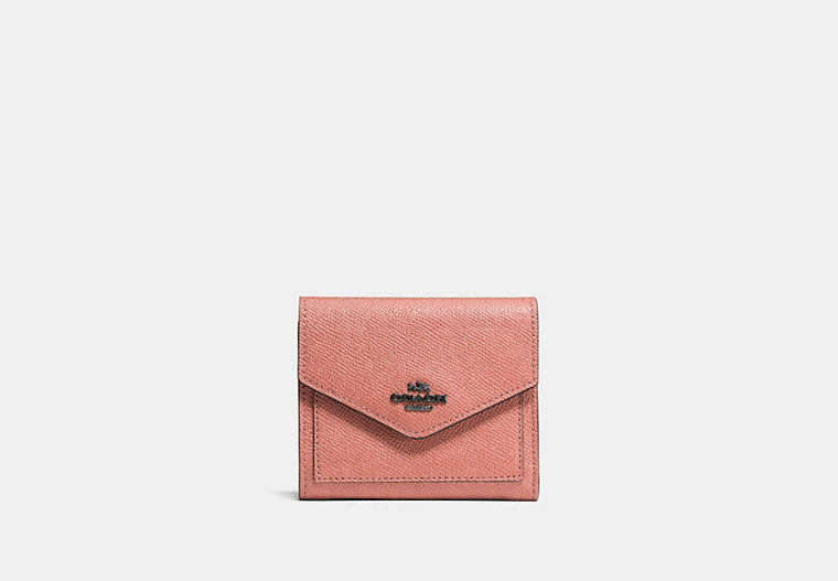 COACH®,SMALL WALLET,Leather,Dark Gunmetal/Melon,Front View