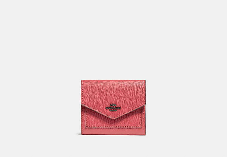 COACH®,SMALL WALLET,Leather,Gunmetal/Washed Red,Front View