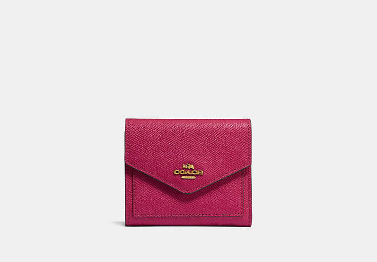 COACH®,SMALL WALLET,Leather,Gold/Bright Cherry,Front View