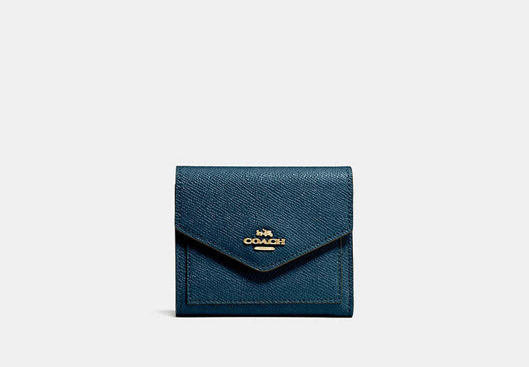 COACH®,SMALL WALLET,Leather,Gold/Peacock,Front View
