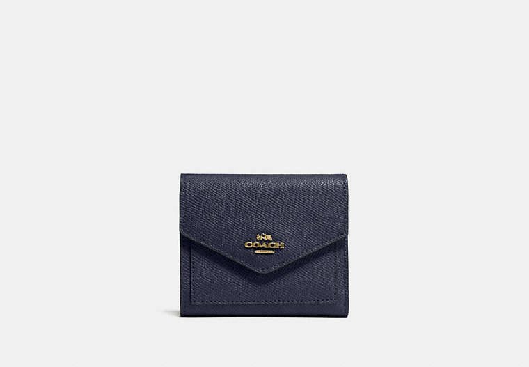 COACH®,SMALL WALLET,Leather,Light Gold/Navy,Front View