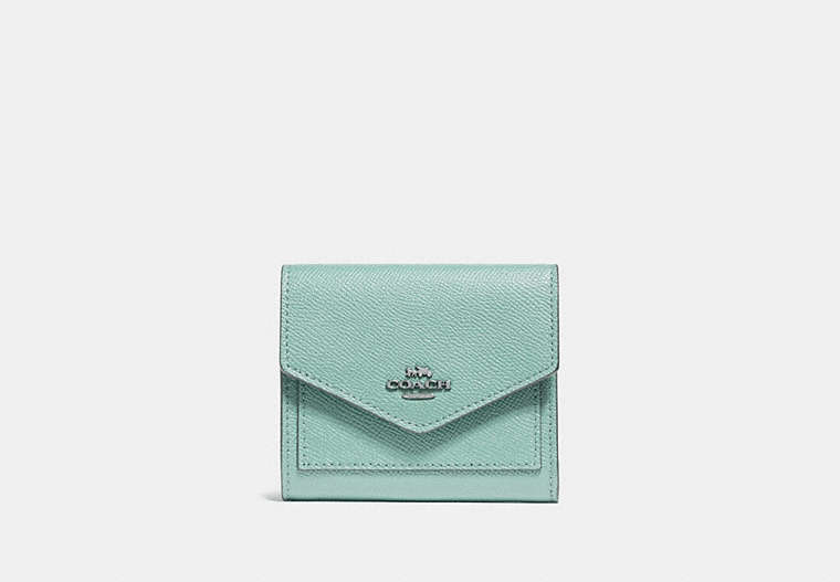 COACH®,SMALL WALLET,Leather,Light Teal/Silver,Front View