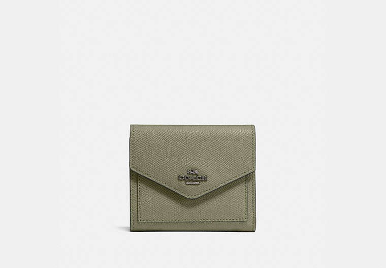 COACH®,SMALL WALLET,Leather,Pewter/Light Fern,Front View