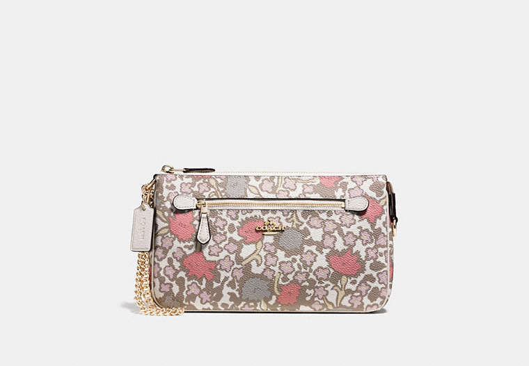 COACH®,NOLITA WRISTLET 24 IN YANKEE FLORAL PRINT COATED CANAVAS,pvc,Light Gold/Beechwood Yankee Floral,Front View