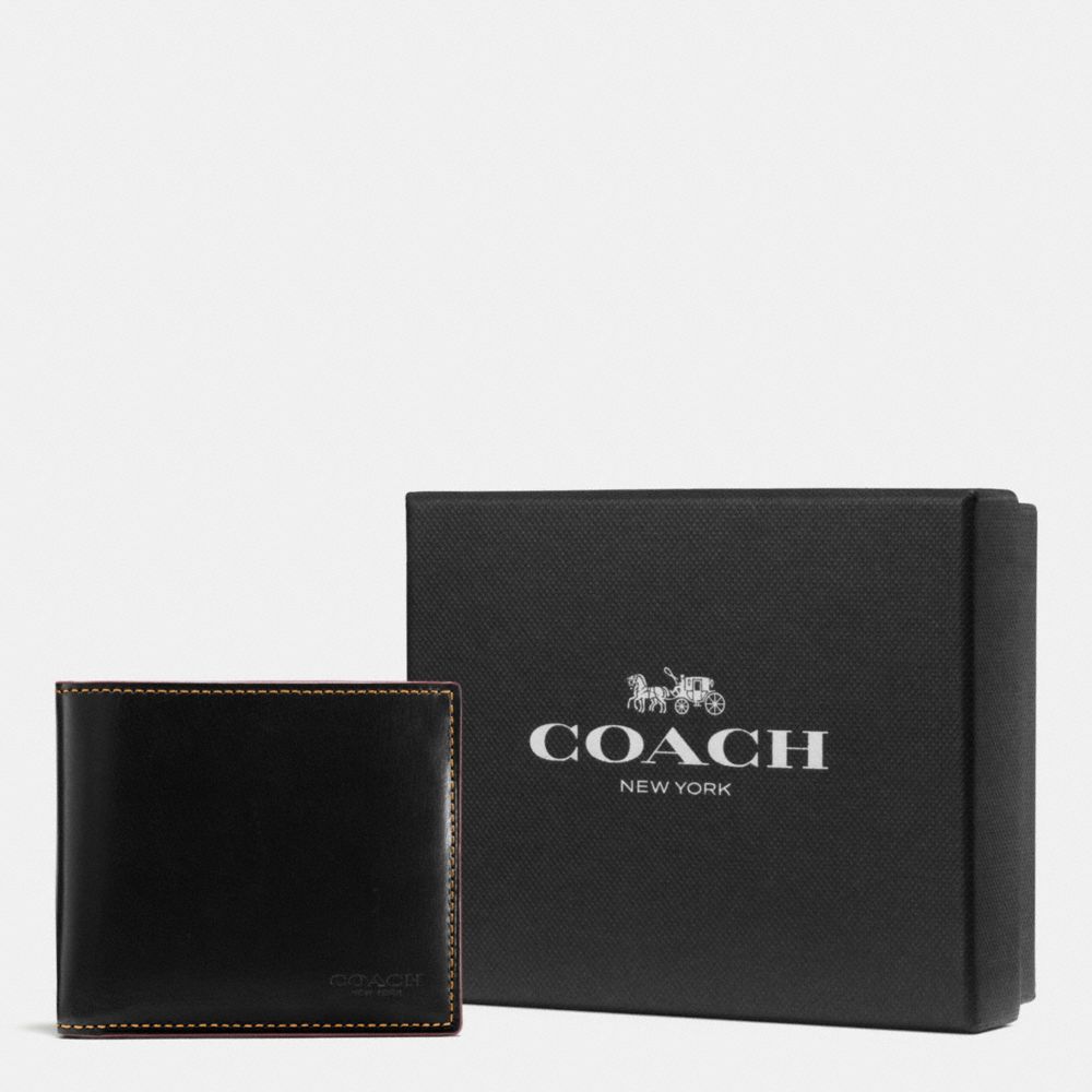 COACH®,PORTEFEUILLE À DEUX VOLETS LIVRÉ DANS UN COFFRET,Cuir,Noir,Front View