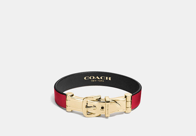 COACH®,WIDE TWO TONE BUCKLE BRACELET,Leather,GD/Red Black,Front View