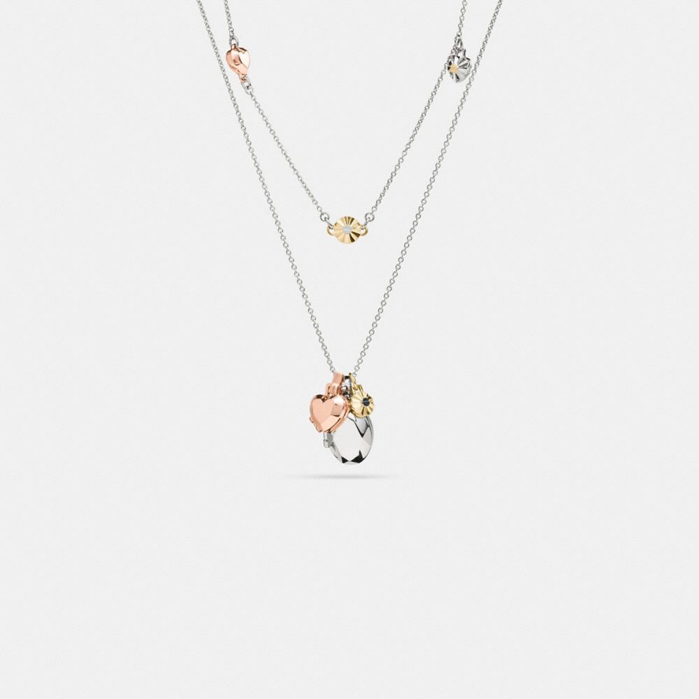 Daisy Rivet Heart Locket Layered Necklace
