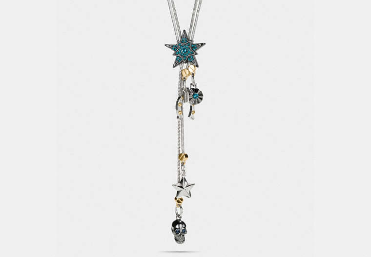 COACH®,WESTERN EMBELLISHED BOLERO NECKLACE,Mixed Material,Silver/Green,Front View