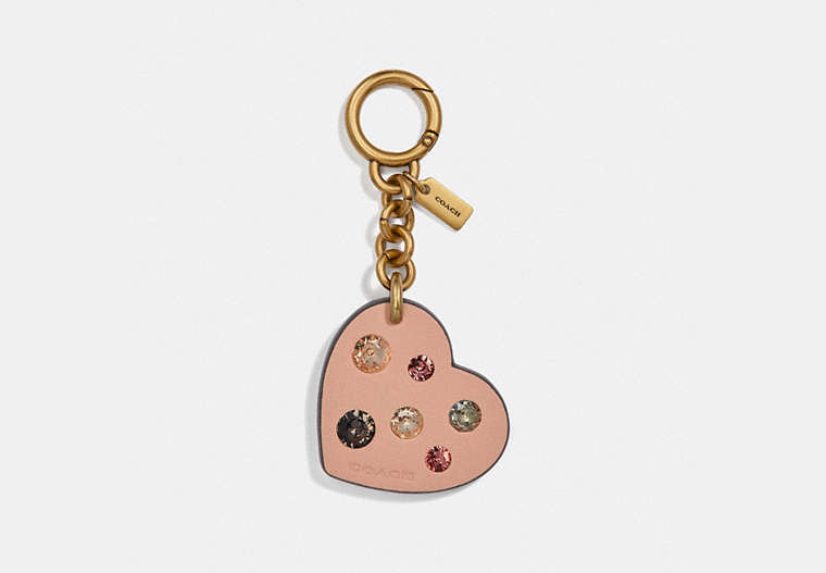 COACH®,EMBELLISHED HEART BAG CHARM,Mixed Material,Brass/Nude Pink,Front View image number 0