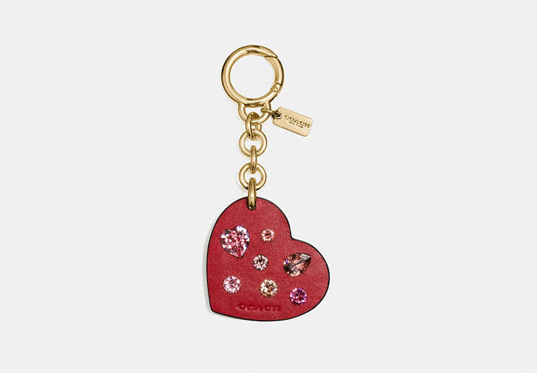 COACH®,EMBELLISHED HEART BAG CHARM,Mixed Material,Gold/Red,Front View