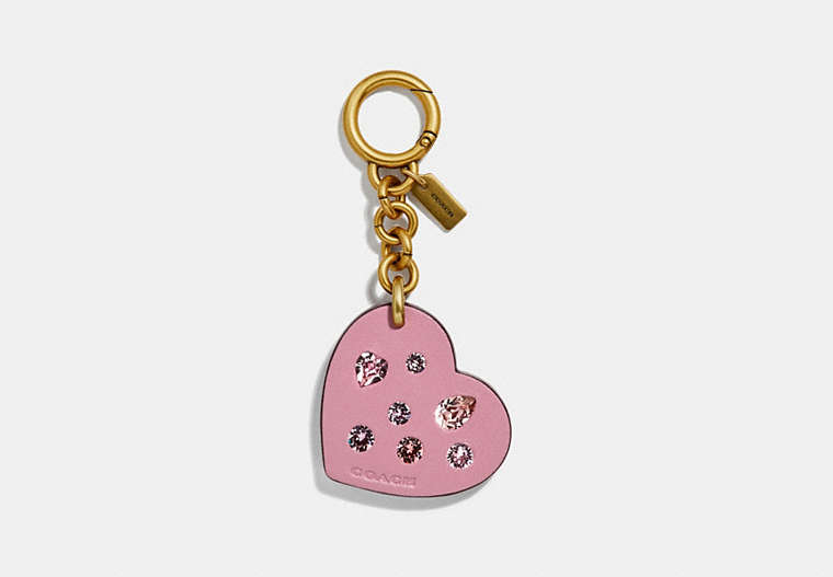COACH®,EMBELLISHED HEART BAG CHARM,Mixed Material,Gold/Pink,Front View