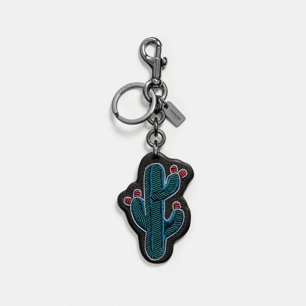 COACH®,EMBROIDERED CACTUS BAG CHARM,Mixed Material,Black/Chalk Teal,Front View