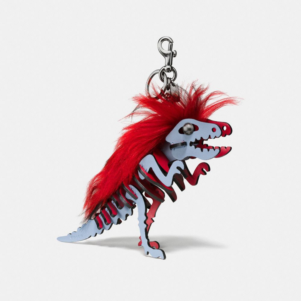 COACH®,MEDIUM MOHAWK REXY BAG CHARM,Leather,Black/Cornflower Red,Front View