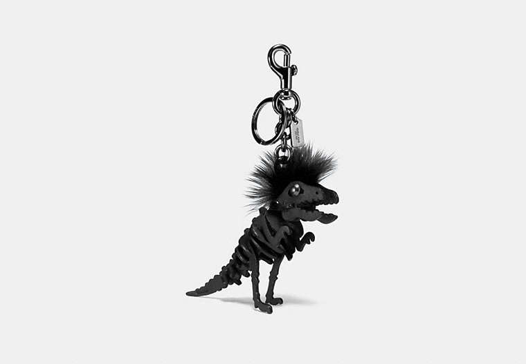 COACH®,SMALL MOHAWK REXY BAG CHARM,Leather,Black,Front View