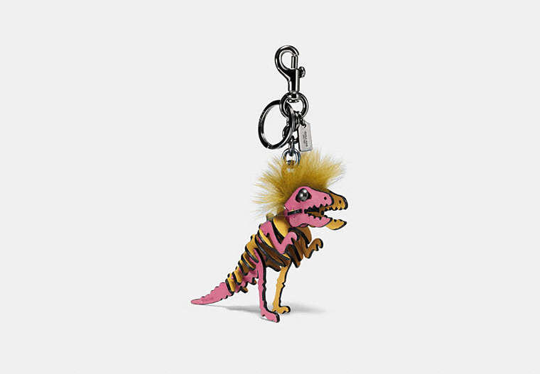COACH®,SMALL MOHAWK REXY BAG CHARM,Leather,Black/Peony Flax,Front View