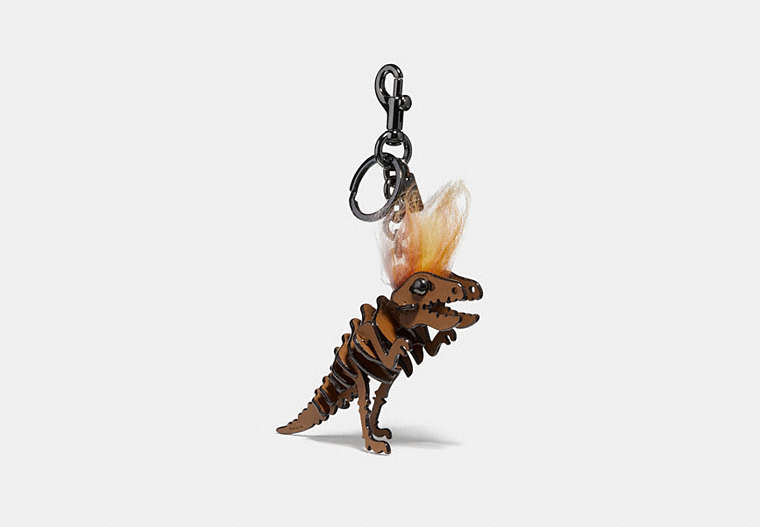 COACH®,SMALL MOHAWK REXY BAG CHARM,Leather,Saddle/Black,Front View
