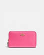 COACH®,MEDIUM ZIP AROUND WALLET,Pebble Leather,Mini,Brass/Confetti Pink,Front View