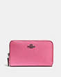 COACH®,MEDIUM ZIP AROUND WALLET,Pebble Leather,Mini,Gunmetal/Bright Pink,Front View