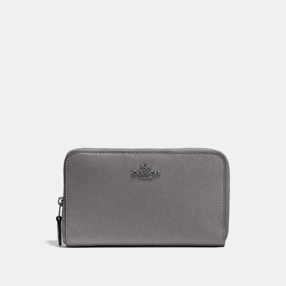 COACH®,MEDIUM ZIP AROUND WALLET,Mini,Dark Gunmetal/Heather Grey,Front View image number 0