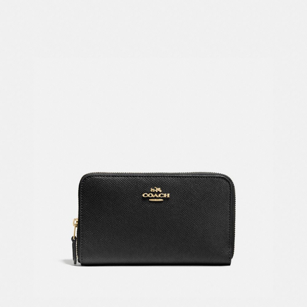 COACH®,MEDIUM ZIP AROUND WALLET,Mini,Light Gold/Black,Front View