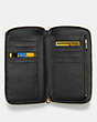 COACH®,MEDIUM ZIP AROUND WALLET,Pebble Leather,Mini,Light Gold/Black,Inside View,Top View