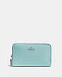 COACH®,MEDIUM ZIP AROUND WALLET,Pebble Leather,Mini,Silver/Light Turquoise,Front View