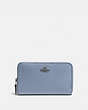 COACH®,MEDIUM ZIP AROUND WALLET,Pebble Leather,Mini,Pewter/Bluebell,Front View