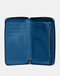 COACH®,MEDIUM ZIP AROUND WALLET,Pebble Leather,Mini,Pewter/Vivid Blue,Inside View,Top View
