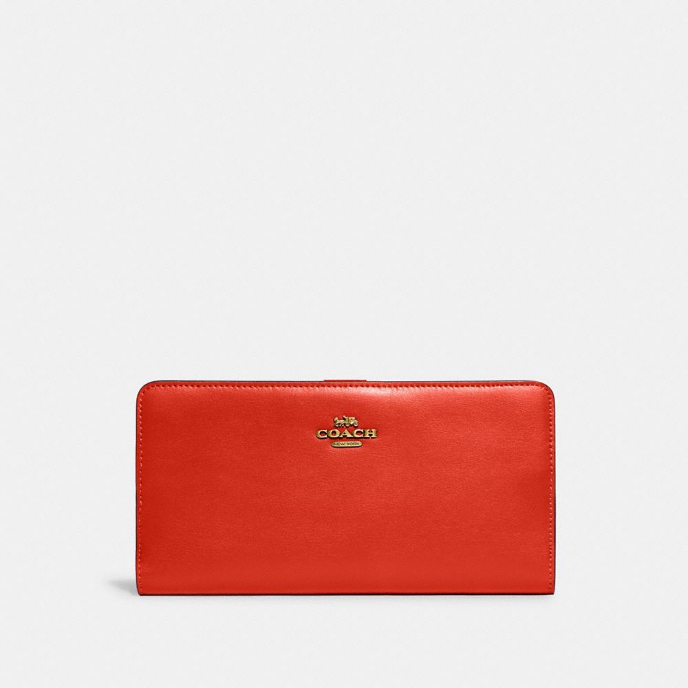 COACH®,SKINNY WALLET,Mini,Brass/Red Orange,Front View