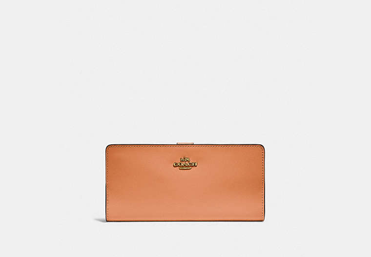 COACH®,SKINNY WALLET,Calf Leather,Mini,Brass/Natural,Front View