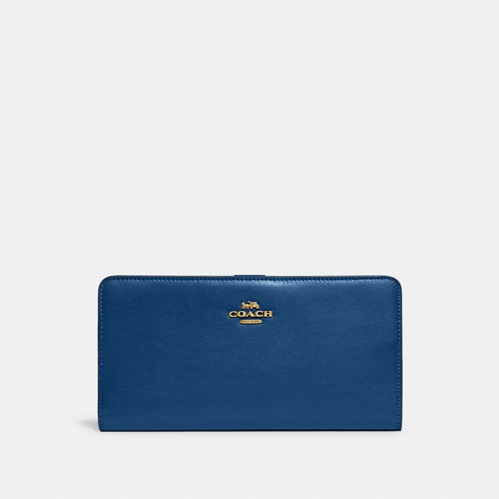 COACH®,SKINNY WALLET,Mini,Brass/Blue,Front View