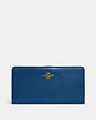 COACH®,SKINNY WALLET,Calf Leather,Mini,Brass/Blue,Front View
