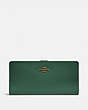 COACH®,SKINNY WALLET,Calf Leather,Mini,Brass/Everglade,Front View