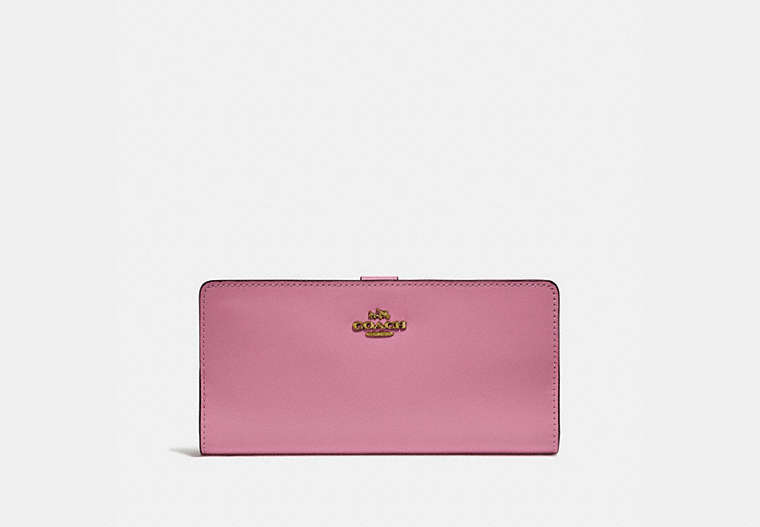 COACH®,SKINNY WALLET,Calf Leather,Mini,Brass/Rose,Front View