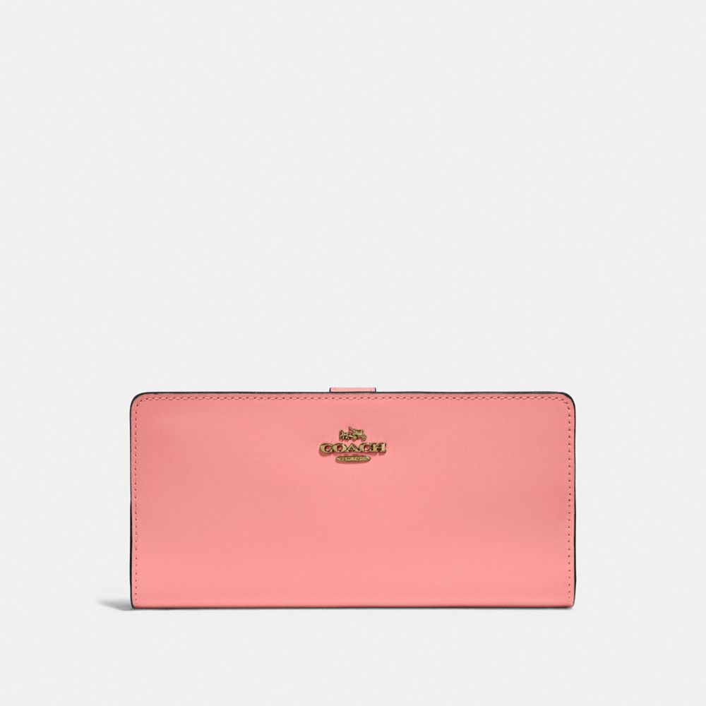 COACH®,SKINNY WALLET,Mini,Brass/Candy Pink,Front View