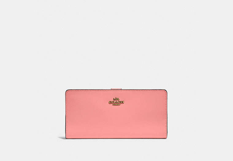 COACH®,SKINNY WALLET,Calf Leather,Mini,Brass/Candy Pink,Front View
