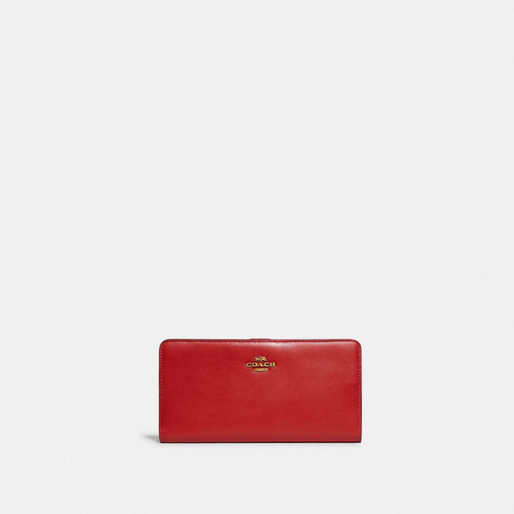 COACH®,SKINNY WALLET,Mini,Brass/Candy Apple,Front View