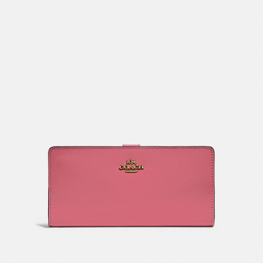 COACH®,SKINNY WALLET,Mini,Brass/Red,Front View