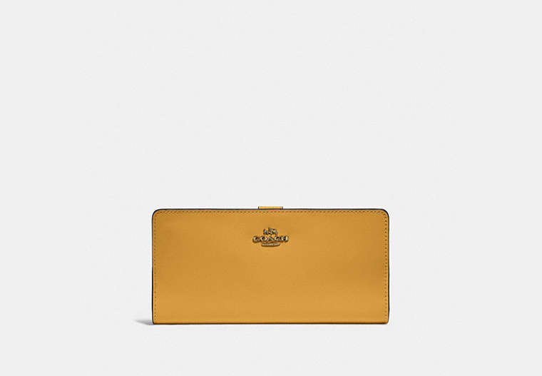 COACH®,SKINNY WALLET,Calf Leather,Mini,Brass/Buttercup,Front View